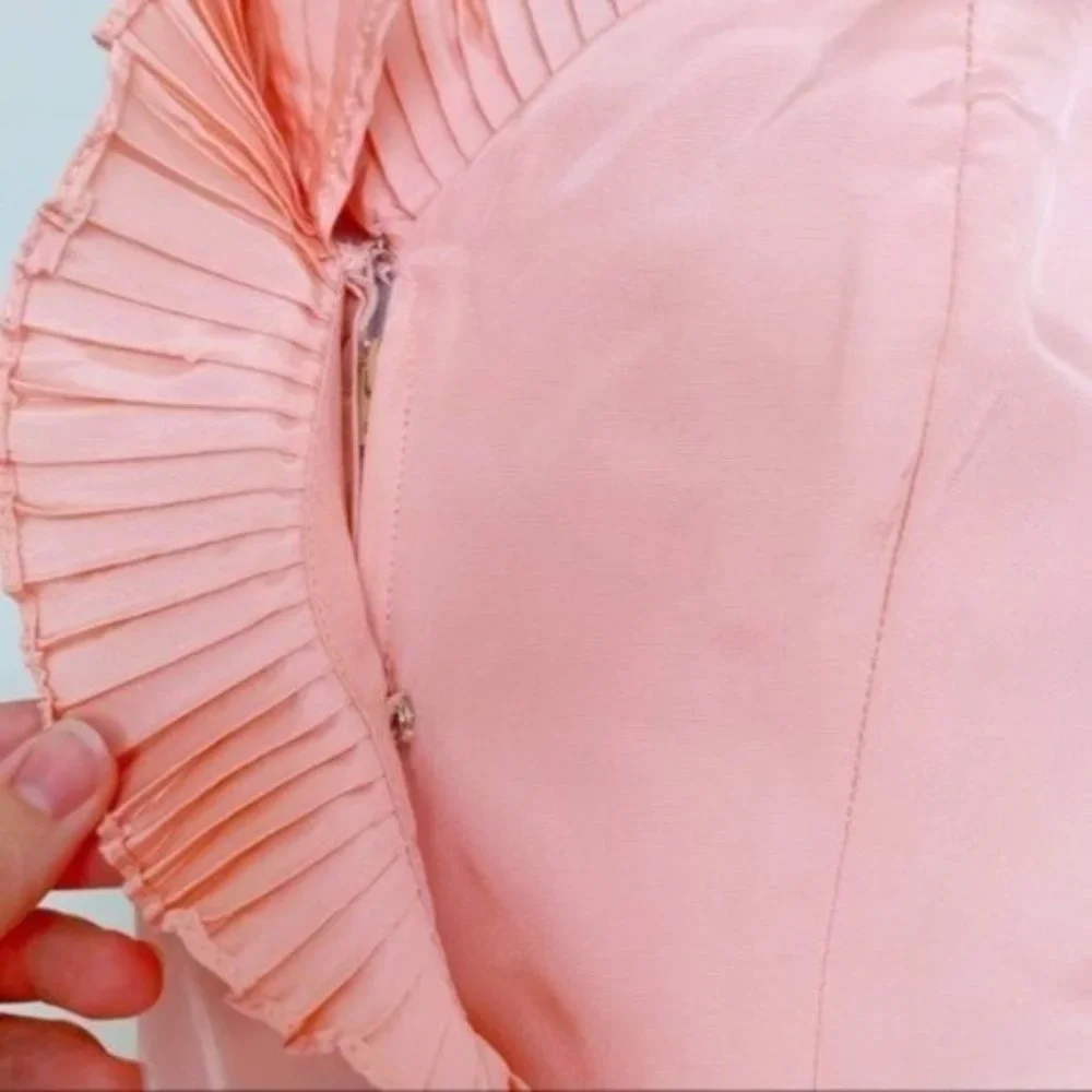 Vintage 80s Lillie Rubin x Albert Capraro Pink Ruffle Formal Dress Gown XXS/XS - Picture 5 of 13